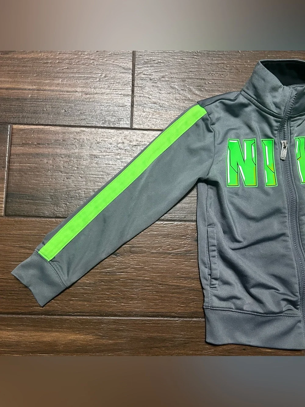 Nike Boys Track Jacket XS 3 4 Years Full Zip Neon Green Gray